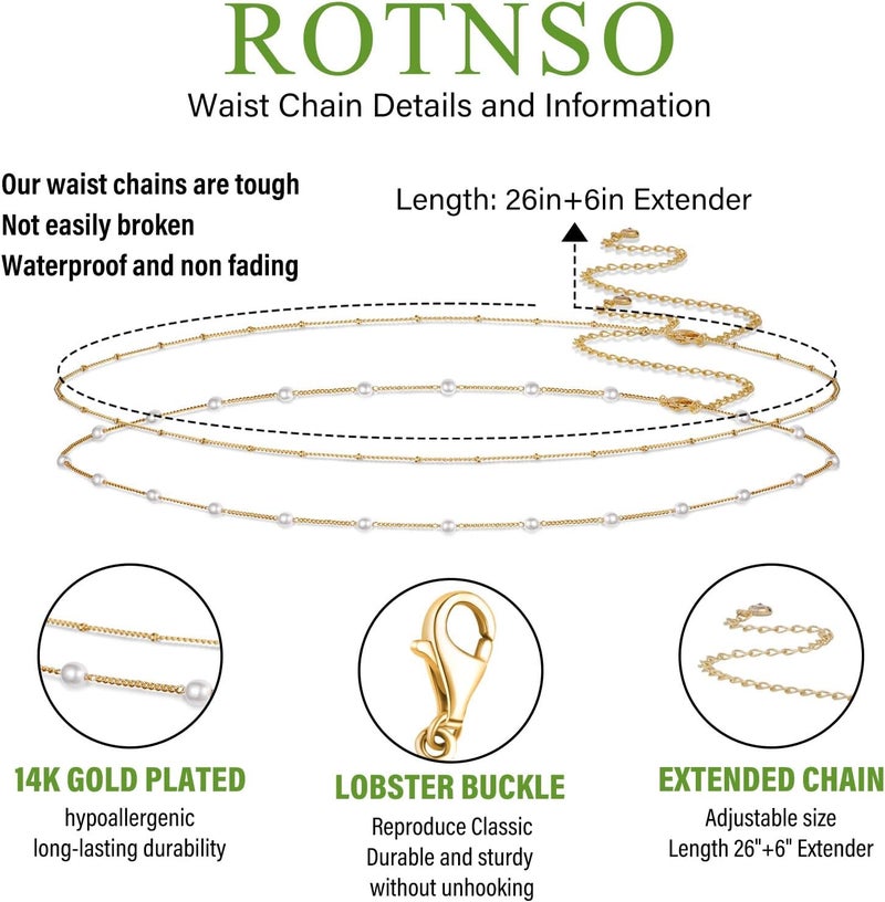 Rotnso 14K Gold Plated Body Chains Dainty Boho Layered Beach Waist Chain Adjustable Bikini Belly Chain Jewelry Accessories for Women Sexy - Image 3